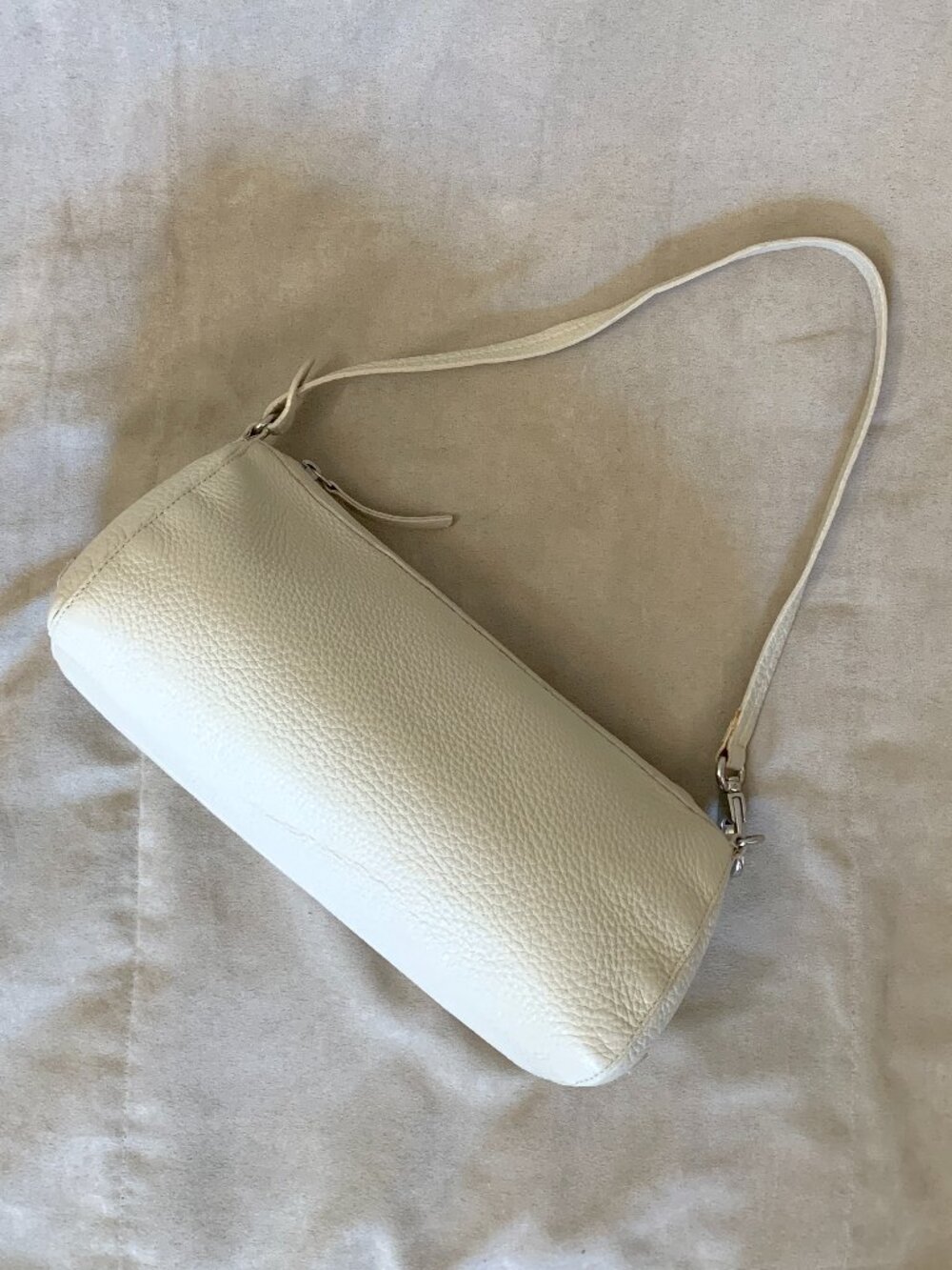 Naturalizer Cream Leather Barrel Bag Silver Leather Hardware